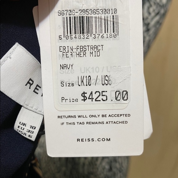 REISS Erin Abstract Feather Printed Midi Dress - Picture 8 of 8